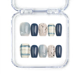 Naillover Nautical Stripe handmade press on nails featuring navy and white stripes in a classic nautical design, made in Singapore.